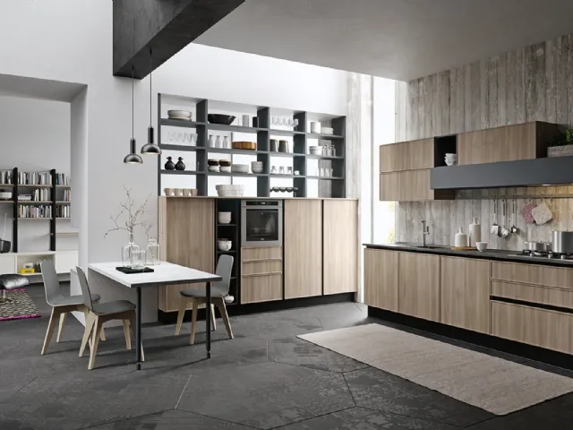 Cucina Design lineare Quadro in Noce Grigio e laccato Grigio Londra di Aran