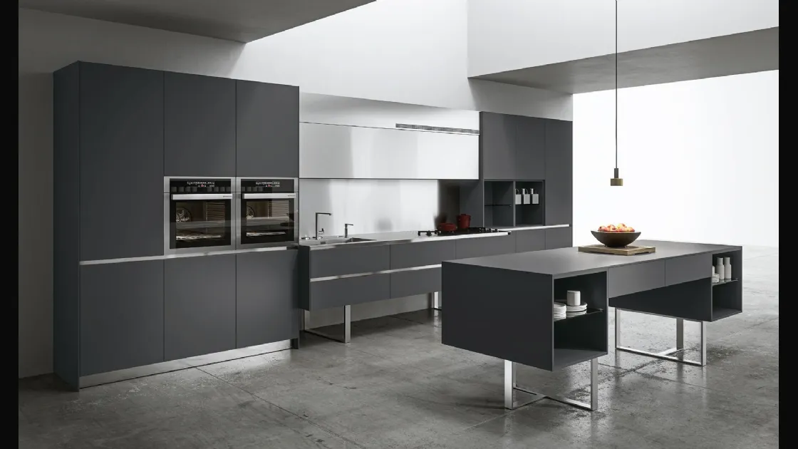 Cucina Design lineare Sipario in Fenix Grigio Bromo di Aran