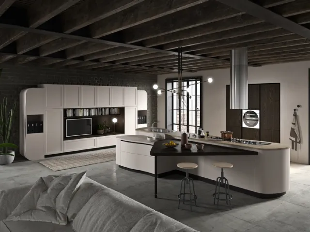 Cucina Design con grande isola centrale Vita Bella in laccato Corda opaco di Aran