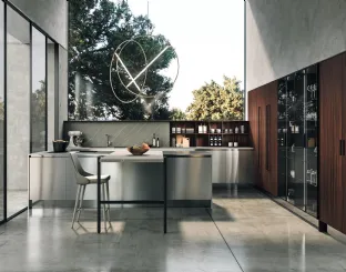 Cucina Design Volare in laccato metallizzato con isola e penisola di Aran