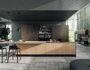 Cucina Design Volare lineare con bancone in Legno di Aran
