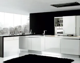 Cucina Design Volare in laccato Bianco lucido spazzolato con penisola di Aran