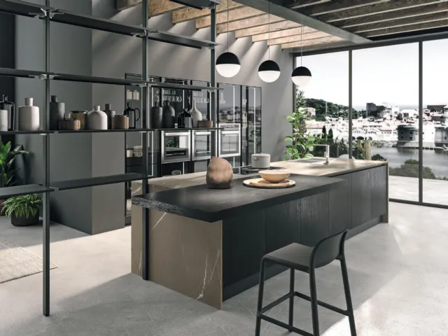 Cucina Design lineare Volare in Rovere Moka e laminato di Aran