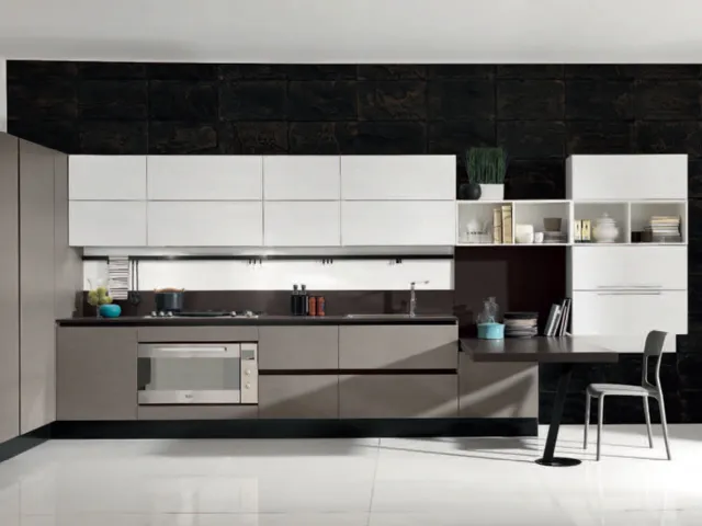 Cucina Design lineare Volare Yellow Fine laccato cenere e bianco di Aran