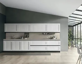 Cucina Moderna ad angolo City v06 in Termo Strutturato Rovere Bianco e Pet Nero opaco di Stosa