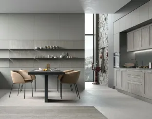 Cucina Moderna lineare City v07 in Termo Strutturato Rovere Brizzo e Pet Grigio Fumo di Stosa