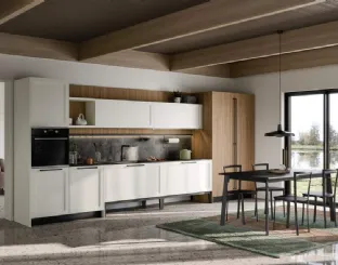 Cucina Moderna lineare Clio Composizione 05 in Pet bianco e laminato rovere di Prima Cucine