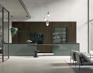 Cucina Moderna in rovere termocotto con isola in laccato lucido Color Trend 06 di Stosa