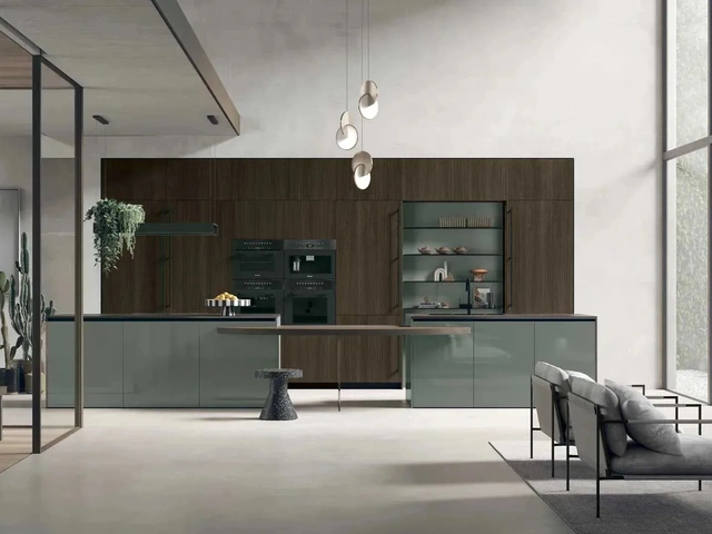 Cucina Moderna in rovere termocotto con isola in laccato lucido Color Trend 06 di Stosa