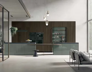 Cucina Moderna con isola Color Trend 09 in Rovere Termocotto Cannettato e laccato lucido Timo e di Stosa