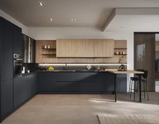 Cucina Moderna angolare con penisola Domino Composizione 08 di Prima Cucine