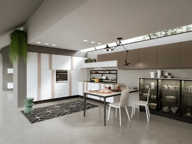 Cucina Moderna lineare Erika in laccato Bianco opaco e LPL Grigio quarzo di Aran