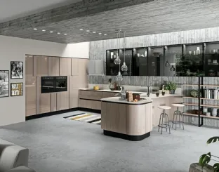 Cucina Moderna con penisola Erika in LPL Rovere cipria di Aran