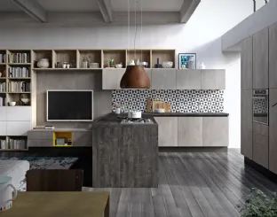 Cucina Moderna angolare Faro e Quadro Rovere graffiato e Cemento di Aran