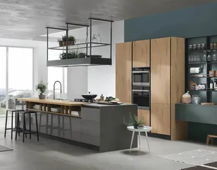 Cucina Moderna con isola in laccato lucido Ardesia e Rovere Natura Infinity 15 di Stosa