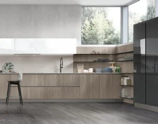 Cucina Moderna con penisola Infinity v06 in Termo Strutturato Rovere Sesamo di Stosa