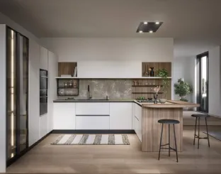 Cucina Moderna laccata lucida con penisola Luce Composizione 01 di Prima Cucine