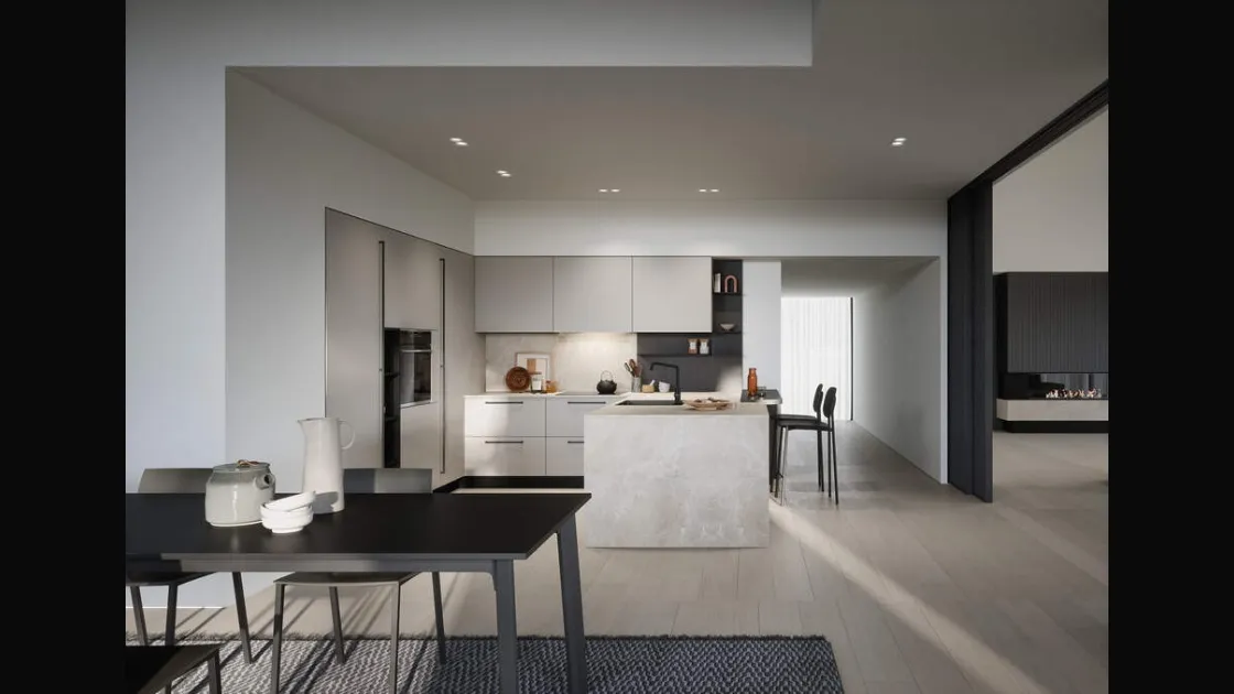 Cucina Moderna laccata opaca con penisola Luce Composizione 04 di Prima Cucine