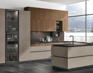 Cucina Moderna Metropolis v11 in materico Cemento Visone e Noce Eucalipto di Stosa