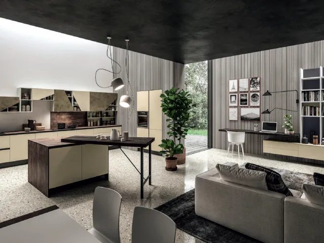 Cucina Moderna lineare Mia in HPL stratificato Ruggine e laccato Sabbia di Aran