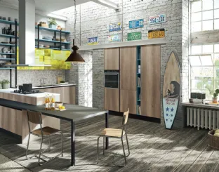 Cucina Moderna angolare con penisola Mia in melaminico Rovere graffiato di Aran