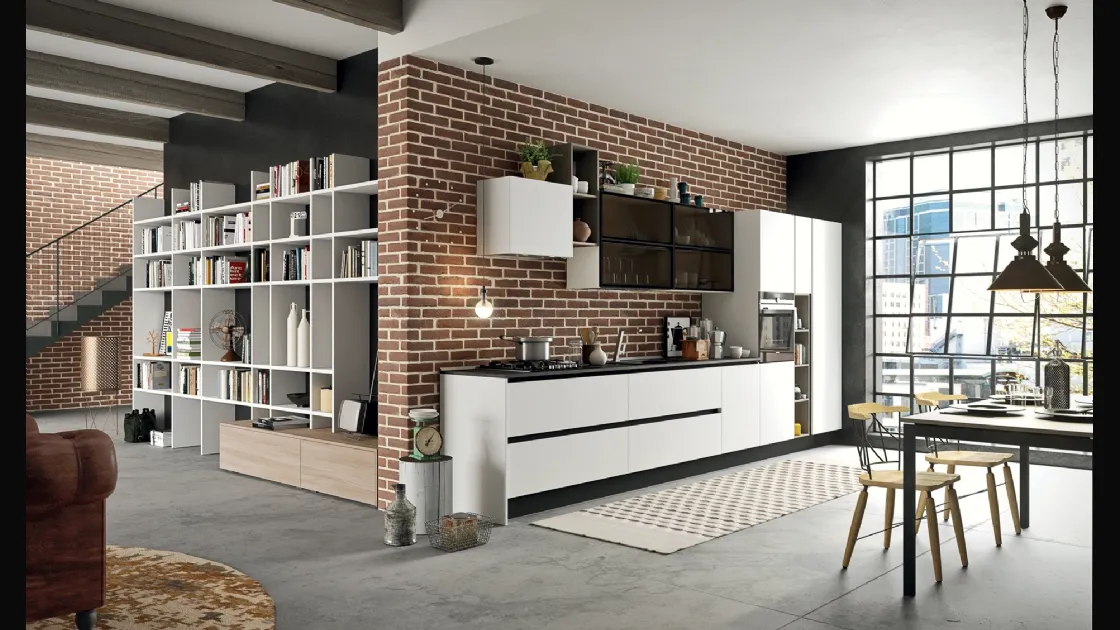 Cucina Moderna lineare Mia in LPL Bianco Seta di Aran