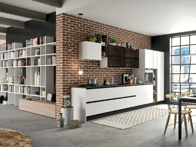 Cucina Moderna lineare Mia in LPL Bianco Seta di Aran