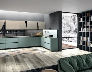 Cucina Moderna angolare Mia in LPL Verde Oliva e Argilla di Aran