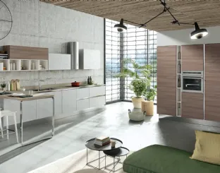 Cucina Moderna con penisola Mia in LPL Malta e Bianco seta di Aran