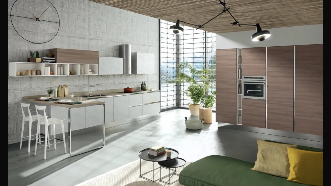 Cucina Moderna con penisola Mia in LPL Malta e Bianco seta di Aran