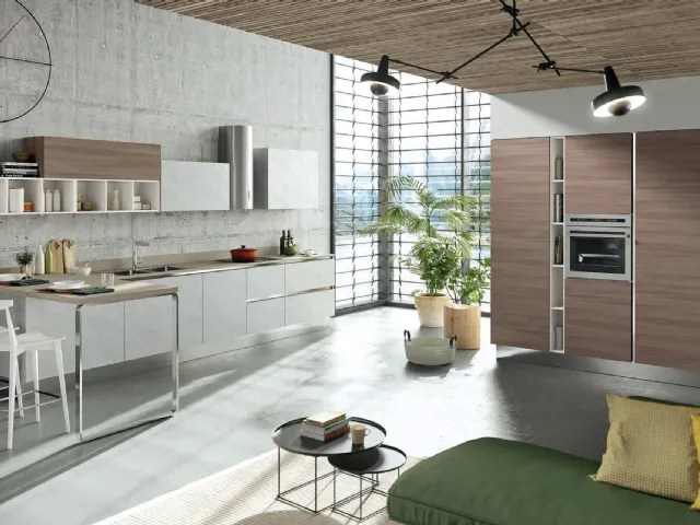 Cucina Moderna con penisola Mia in LPL Malta e Bianco seta di Aran