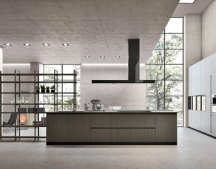 Cucina Moderna in laccato Grigio con isola in Rovere Dark Natural 07 di Stosa