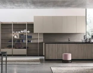 Cucina Moderna in laccato opaco con penisola in Rovere Grey Natural v08 di Stosa