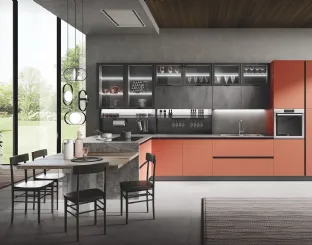 Cucina Moderna Oceano Corallo Opaco e Cemento Grigio Scuro di Mobilturi