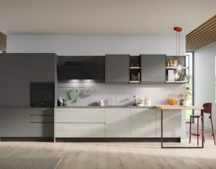 Cucina Moderna in laminato frassino e pet con penisola Fly Composizione 04 di Prima Cucine