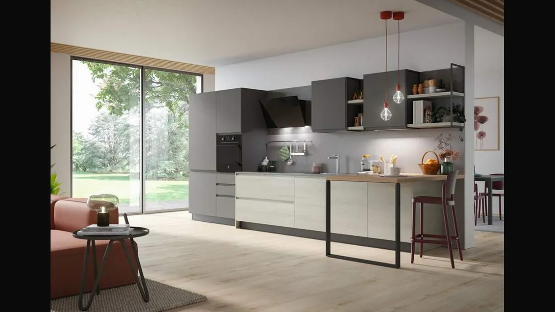 Cucina Moderna in laminato frassino e pet con penisola Fly Composizione 04 di Prima Cucine