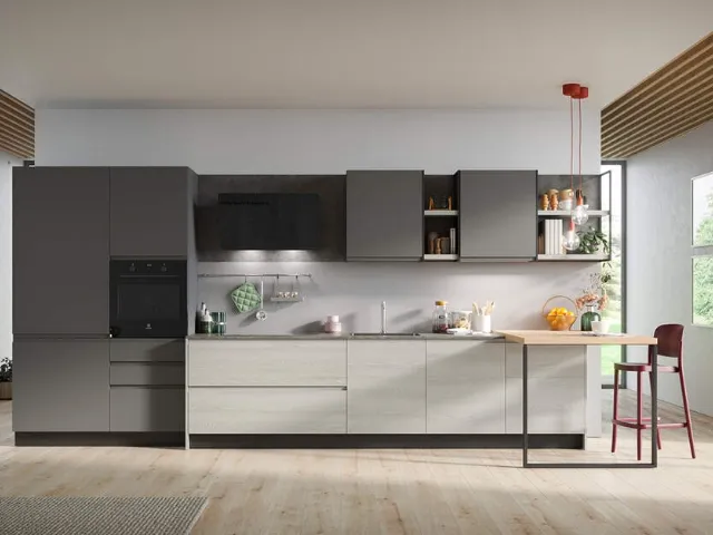 Cucina Moderna in laminato frassino e pet con penisola Fly Composizione 04 di Prima Cucine