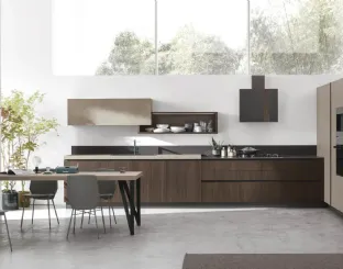 Cucina Moderna ad angolo Infinity v01 in Termo Strutturato Rovere Cumino e Graniglia di Stosa