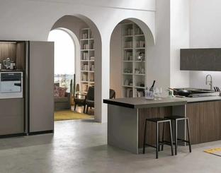 Cucina Moderna con penisola Metropolis 04 in Larice Brown e Pet di Stosa