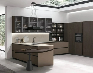 Cucina Moderna con penisola Metropolis 10 in Pet Caffè e Rovere Conero di Stosa