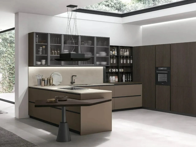 Cucina Moderna con penisola Metropolis 10 in Pet Caffè e Rovere Conero di Stosa