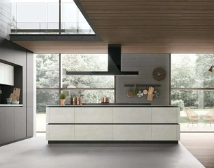Cucina Moderna in Pet con isola in materico Cemento Metropolis 11 di Stosa
