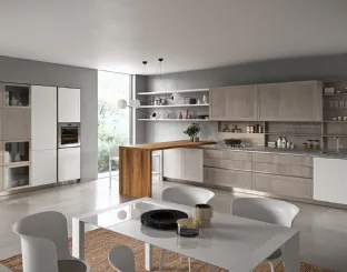 Cucina Moderna con penisola Vita Bella in Rovere Dust e laccato Bianco opaco di Aran