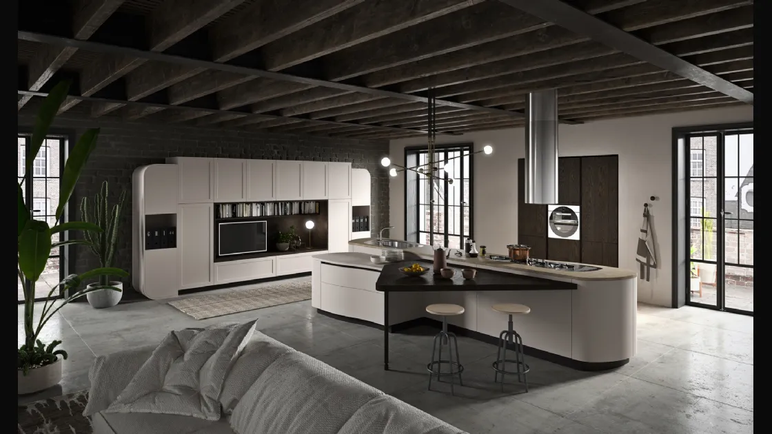 Cucina Moderna con grande isola centrale Vita Bella in laccato Corda opaco di Aran