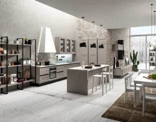 Cucina Moderna lineare Ylenia in legno di Frassino laccato Creta di Aran
