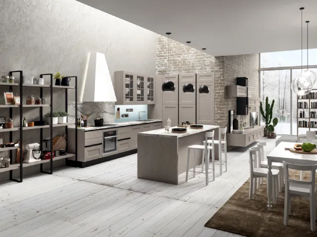 Cucina Moderna lineare Ylenia in legno di Frassino laccato Creta di Aran
