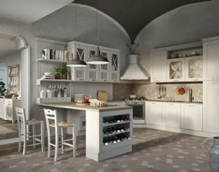 Cucina Shabby Chic Bellagio angolare con penisola in Frassino Bianco decapè di Aran
